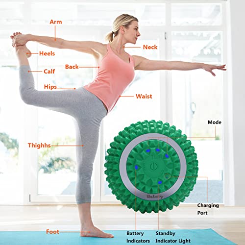 Vibrating Massage Ball 4-Speed High-Intensity Fitness Yoga Massage Roller, Relieving Muscle Tension Pain & Pressure Massaging Balls (Green) - color: Green