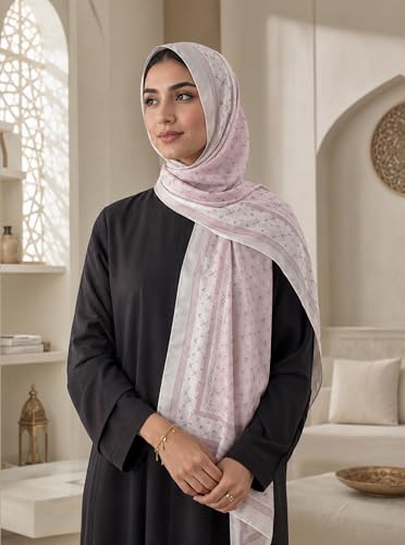 Satin Hijab Scarf for Women, Silk-Feeling Muslim Headscarf, Digital Bow Letter Print Head Wrap Shawl for Summer - color: Mlp004-lightpink