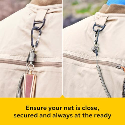 SF Strongest Magnetic Net Release Magnetic Keychain Fly Fishing Net Retractor Magnet Clip Holder Retractor with Retractable Coiled Lanyard Carabiner - color: Gunmetal Magnet+ Black Aluminum Alloy Hook