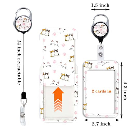 Cats Lanyard Badge Holder Retractable Clip, Vertical ID Card Protector & Badge Reel with Belt Clip Cute Design for Girls Kids Women - color: Cute Cat