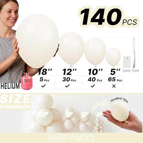 PartyWoo 베이지 풍선 140피스 다양한 사이즈 45.7cm(18인치), 30.5cm(12인치), 25.4cm(10인치), 12.7cm(5인치), 12.7cm(5인치), 크림, 아이보리, 풍선 아치 키트, 화환, 결혼식, 브라이덜, 졸업식, 베이비 샤워, 부활절 - color: 베이지-q08