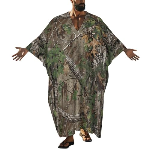 Camouflage Trees Men's Kaftan Thobe V-Neck Long Gown Loose Robe - size: XX-Large