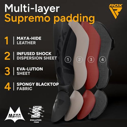 RDX Muay Thai Shin Guards for Men and Women Non-Slip Fit, Full-Contact Protection Adult Shin Pads, MMA, Kickboxing, Sparring, Taekwondo, Shin Protectors Muay Thai, Martial Arts - size: Medium