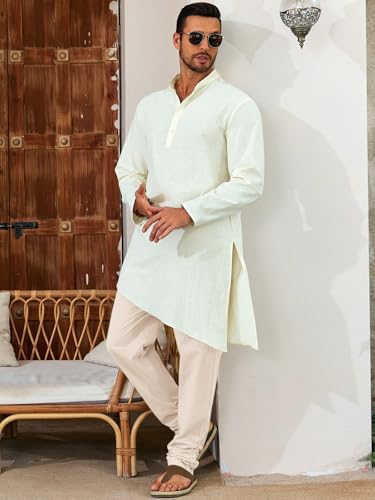 Runcati Mens Kaftan Thobe Pants Cotton Casual Elastic Waist Drawstring Muslim Trousers Summer Yoga Kurta Pants with Pockets - color: Beige, size: XX-Large