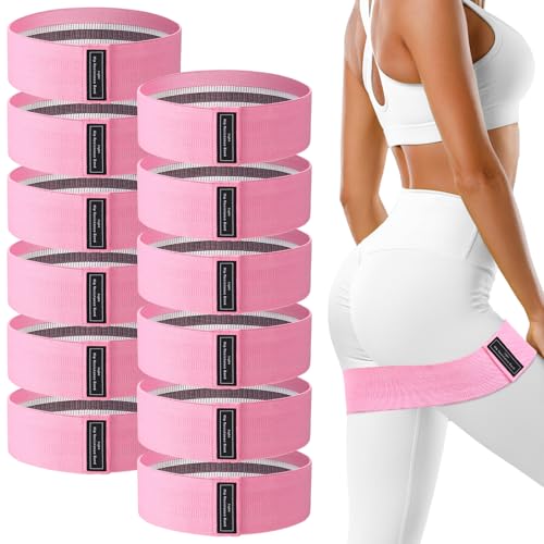 12 Pcs Fabric Resistance Bands for Working Out Non-Slip Booty Exercise Loop Bands for Women Men Glutes Hip Thigh Butt Yoga Pilates Fitness Gym, Light Medium Heavy - color: Pink, style: Light Resistance