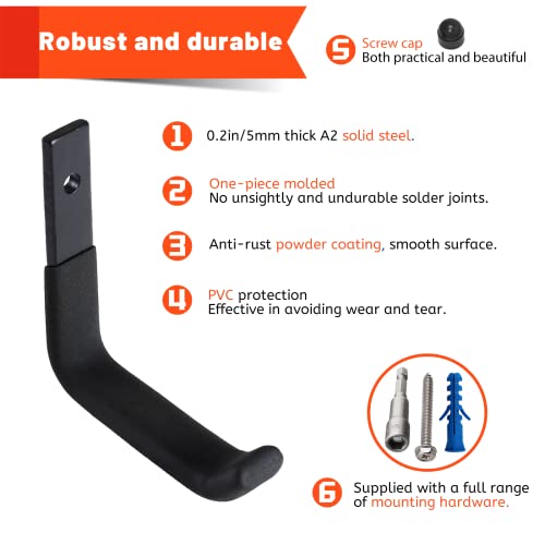 4 Pack Garage Storage Hooks, Ladder Hangers, Steel Wall Mount Hooks, Utility Hooks for Hanging Heavy Duty Shed Tools, Ropes, Garden Hoses, Shovel, Bulk Items, etc.（88lbs, 4Inch） - size: 4 Pack (4 inch)