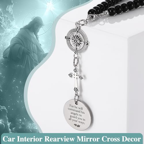 3 Pack Guardian Angel Rearview Mirror Charm, Angel Wings Cross Car Charm Pendant Guardian Angel Hanging Ornament Rear View Mirror Hanger Decor Christian Religious Gifts