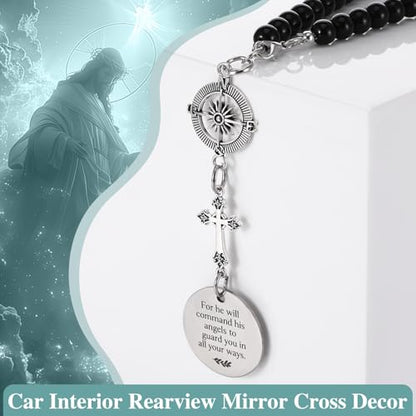 3 Pack Guardian Angel Rearview Mirror Charm, Angel Wings Cross Car Charm Pendant Guardian Angel Hanging Ornament Rear View Mirror Hanger Decor Christian Religious Gifts