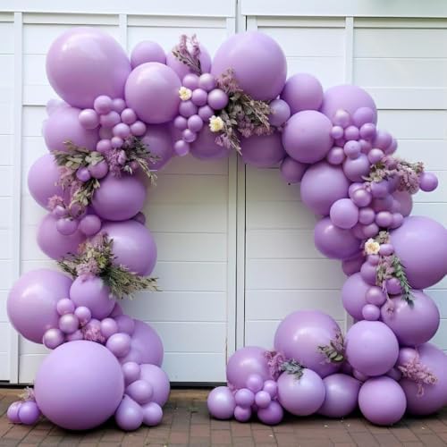 Purple Balloon Garland Double Stuffed Lavender Lilac Macaron Balloons Different Sizes 18/12/5 Inch Latex Pastel Balloons Arch Kit for Birthday Wedding Baby Shower Butterfly Princess Party Decoration - color: Purple Lavender