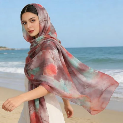 Hijab Scarf for Women Fashion Printed Modal Hijab Head Wrap Scarves Lightweight Long Scarf Shawls - color: Watercolor G