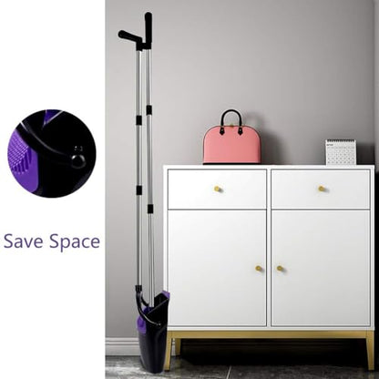 Broom and Dustpan Set, Upright Purple Broom with Dustpan Combo Set 51" Long Handle, Self Cleaning Dust Pan for Home, Kitchen and Office - color: Purple, size: Standard