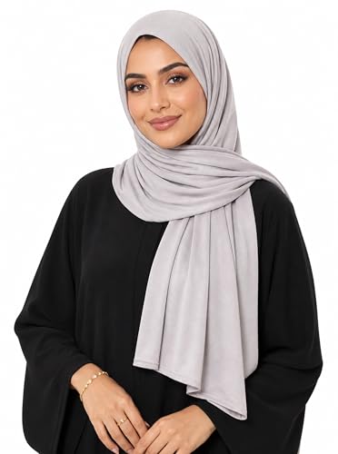 Easy Hijab for Women, Stretch Rayon Jersey Scarf, Solid Color - color: Mctls2539-lightgrey