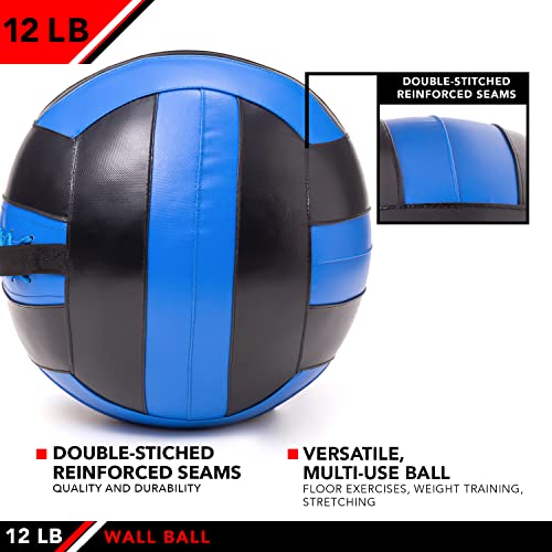 JFit Wall Ball – Premium Soft Weighted Exercise Ball for Strength, Conditioning, Gym & Home Workouts, 4-30 LB - color: Blue/Black, style: 12 LB