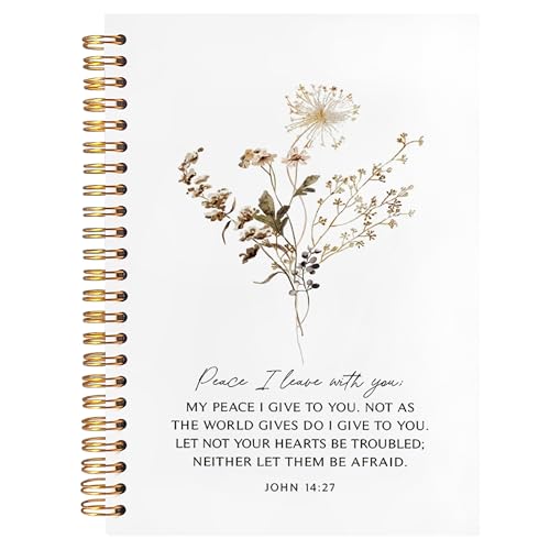 BearCake Peace I Leave with You Floral Christian Notebook Journal, Christian Gifts for Women, Bible Notebooks for Note Taking, Bible Journaling Notebook, Hardcover Spiral Notebook 5.5x8.3 - color: white-Bible-14:27