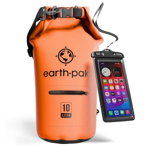 Earth Pak Waterproof Dry Bag with Zippered Pocket - Waterproof Dry Bag Backpack Keeps Gear Dry - color: Orange, size: 10L