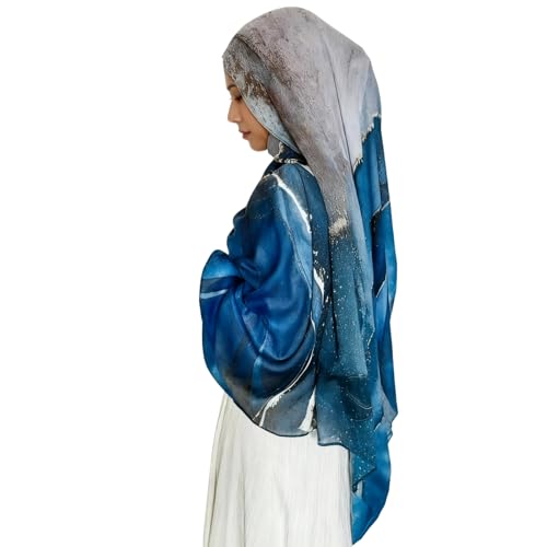 ZGMYC Watercolour Floral Printed Hijab Scarf for Women Soft Modal Cotton Instant Hijab Head Wraps Shawls Long Scarves - color: Color 31