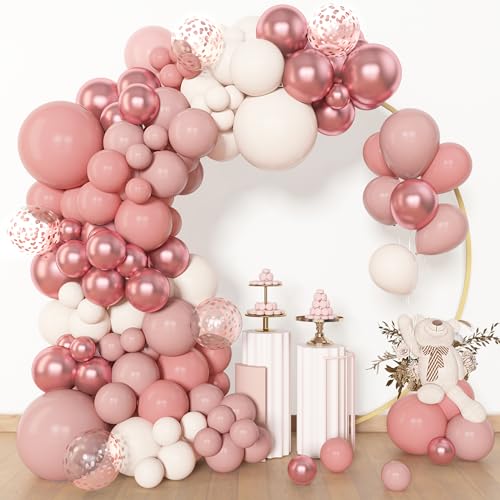 Amandir 153pcs Dusty Pink Balloon Garland Arch Kit, Different Sizes 18 12 10 5 inch Pink White Sand Metallic Confetti Pink Balloons for Mothers Day Bridal Shower Birthday Boho Party Decorations - color: Dusty Pink
