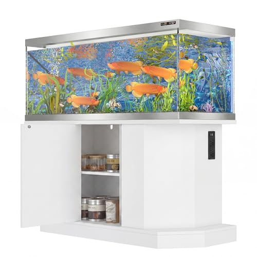 55-75 Gallon Fish Tank Stand with 4AC 2USB Outlet, Heavy Duty Aquarium Cabinet, 880LBS Capacity for Turtle Tank Reptile Terrarium, White - color: White, size: 47.64"L x 14.17"W x 28.7"H
