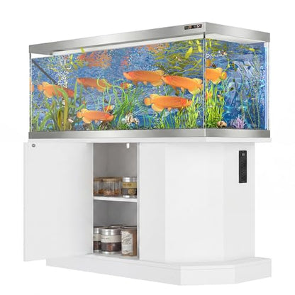 55-75 Gallon Fish Tank Stand with 4AC 2USB Outlet, Heavy Duty Aquarium Cabinet, 880LBS Capacity for Turtle Tank Reptile Terrarium, White - color: White, size: 47.64"L x 14.17"W x 28.7"H