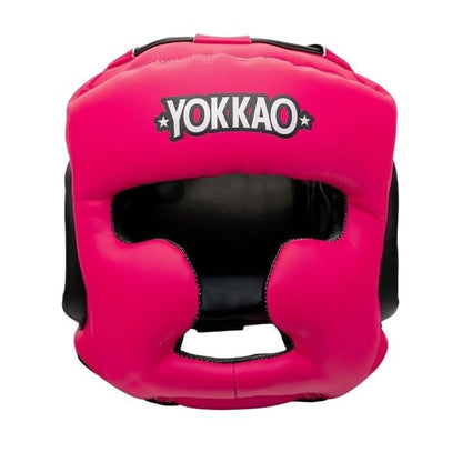 YOKKAO Premium Head Guard | Handmade Genuine Leather Headgear | Ideal for Muay Thai, Boxing, Kickboxing Sparring, Hard Training & Professional Competitions - color: Fuchsia/Black Training, size: Large