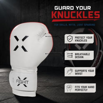 Professional Boxing Gloves Men Women – Pro Training Sparring Gloves, Heavy Bag, MMA Kickboxing Muay Thai Gloves – Hook & Loop with Wrist Support - color: White/Black, size: 12oz