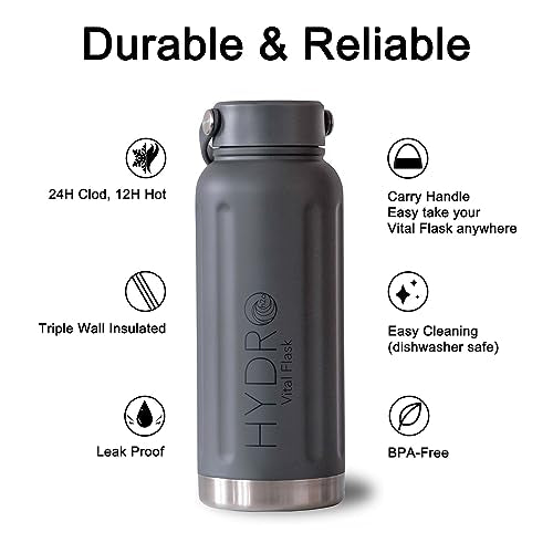 32oz Stainless Steel Insulated Water Bottle, Keep 24H Cold, Leak-Proof Wide Mouth Lids, BPA-Free Bottles, Mens Water Bottle for Gym, Hiking, Travel -Gray - color: Gray-Handle Lid, size: 32 Ounces