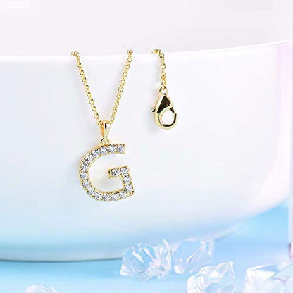 Tarsus Initial Cubic Zirconia Necklace Jewelry Gifts for Women Adjustable Chain 18" + 2" - style: Gold-G-Diamond style