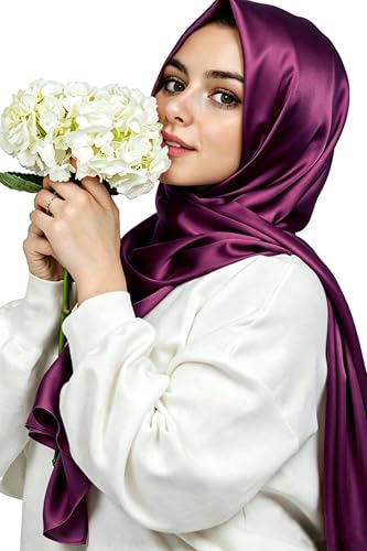 Lina & Lily Luxury Satin Hijab Head Scarf Shawl Wrap for Muslim Women Extra Long - color: Dark Magenta