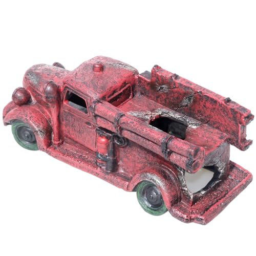 Tank Decorations, Red Truck Wreck Figurine, Aquarium Ornament Large Fish Tank Decoration