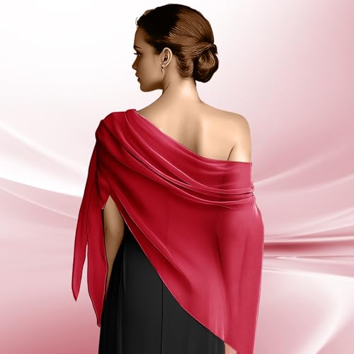 Chiffon Scarf,Soft Breathable Chiffon Shawls and Wraps,Silky Women's Hijab for Evening Dresses Wedding Bridal Scarves - color: Red, size: 67 x 28 inches