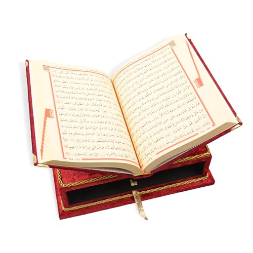 Quran Book with Rahle, Quran Stand, Islamic Gift, Muslim Gift for Eid Ramadan (Red) - color: Red