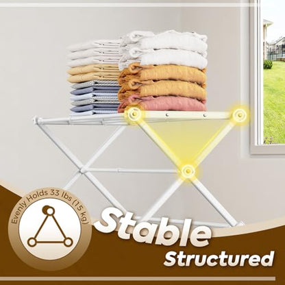 KINGBOARD Clothes Drying Rack, Collapsible Drying Rack Clothing with 11 Poles, 3-Tier Laundry Drying Rack, Small Clothes Drying Rack Foldable for Baby Clothes Sock Towel, 25lb Capacity, White - color: White
