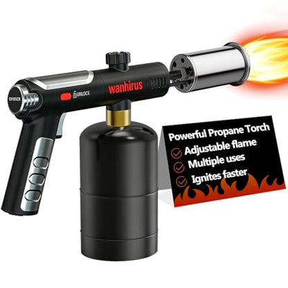 Upgraded Powerful Propane Torch Gun, Kitchen Cooking Culinary Torch Lighter, Adjustable Blow Torch for Sous Vide Searing Steak, BBQ, Grill, Campfire Starter, Gas Welding Kit(Tank Not Included)
