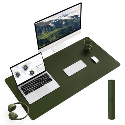 YSAGi Non-Slip Leather Desk Pad L Size, Waterproof Laptop Computer Desk Keyboard Mat, Table Protector Blotter Mat, Large Mouse Pad for Office/Work/Home/Decor(Olive Green, 35.4" x 17") - color: Olive Green, size: 35.4" x 17"