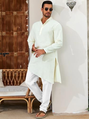 Runcati Mens Kaftan Thobe Pants Cotton Casual Elastic Waist Drawstring Muslim Trousers Summer Yoga Kurta Pants with Pockets - color: White, size: XX-Large