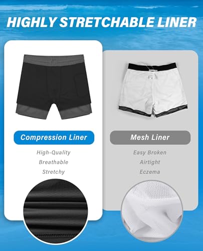 Gleeease 5 Inch Mens Swim Trunks with Compression Liner Men's Bathing Suit | Mens Swim Shorts 4 Pockets Quick Dry 2 in 1 Water Resistant Solid Stretch Breathable Surfing Beach Elastic Waistband Swimsuit - color: Dark Grey, size: Small