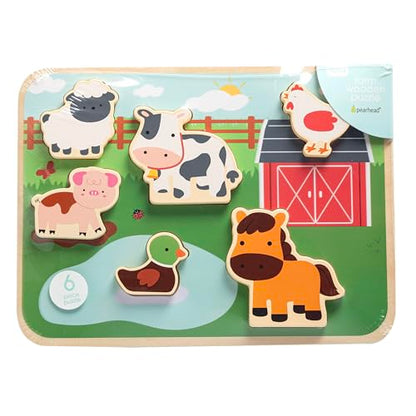 Pearhead Wooden Barn Puzzle, Pegged, Farm Animal Learning Toy | Montessori-Inspired Farm Board, Animal Sound Practice, Pegged Pieces, Toddler or Preschool Gift - color: Farm Animals