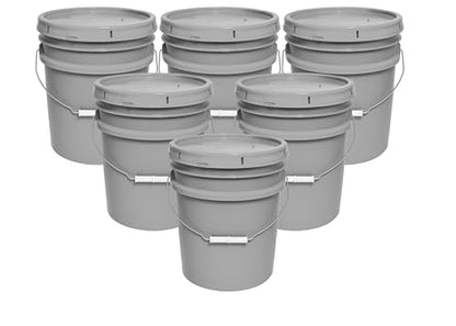 5-Gallon Bucket with Airtight Lid – Made in USA, Food Grade BPA Free Plastic, Heavy Duty Multi-Use, Metal Handle with Grip, Stackable Storage – Silver, 6 Pack - color: Silver, size: 6