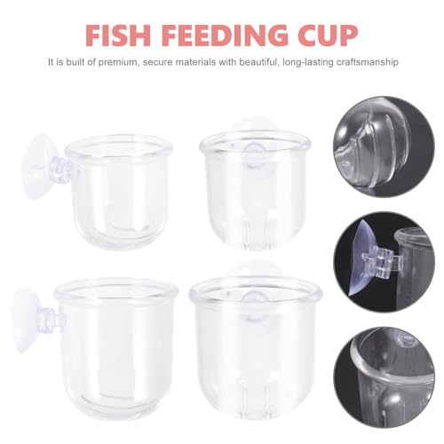 Luxshiny 4pcs Acrylic Aquarium Fish Tank Feeding Cups with Filter Hollow Design, Water Grass Container Set (Small Large), Feeding Bait Holder for Aquatic Pets