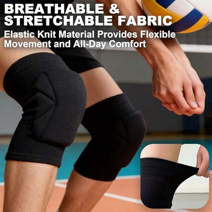 Volleyball Knee Pads, Skating Men & Women Kneepads for Dance, Yoga, Basketball, Softball, Football, Soccer - Anti-Slip Work Knee Sleeves with Thick Foam Pad for Wrestling, Cleaning, Running for Adult, Black M - size: Medium