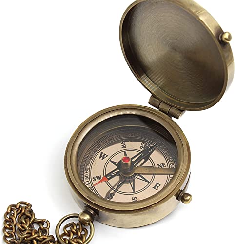 Be Strong and Courageous Engraved Brass Compass - Vintage Brass Compass with Engraved Verse Joshua 1:9 - Pocket Compass with Chain & Wooden Box | Christian Gift for Men, Father, Graduation, Baptism