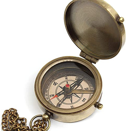 Be Strong and Courageous Engraved Brass Compass - Vintage Brass Compass with Engraved Verse Joshua 1:9 - Pocket Compass with Chain & Wooden Box | Christian Gift for Men, Father, Graduation, Baptism