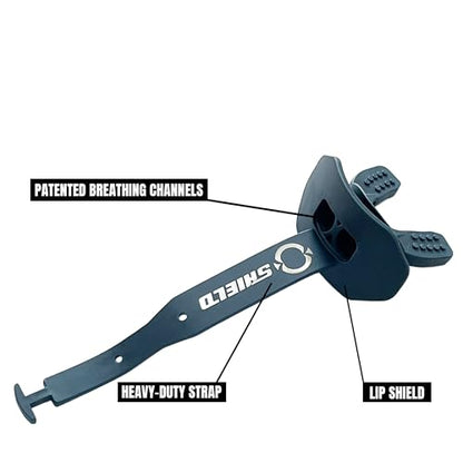 O Shield Striker Football Lip Guard with Permanent Strap | Football Lip Guard with Permanent Strap — Front Teeth, Lip, and Full Bite-Surface Coverage, No-Boil Ready Fit - color: Navy Blue