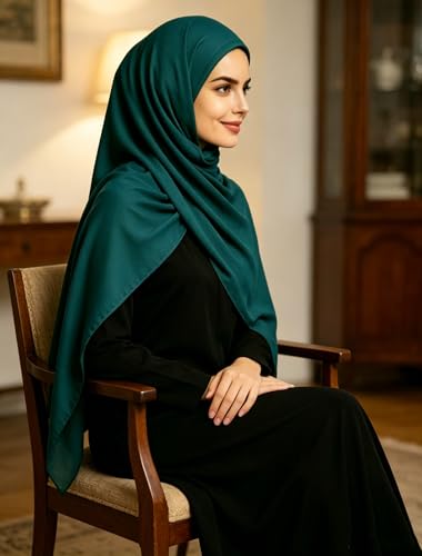 Lina & Lily Non-see-through Premium Jersey Maxi Hijab Head Scarf Wrap for Muslim Women - color: Dark Teal