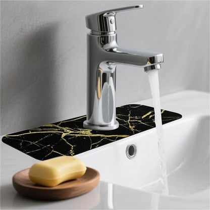 Kitchen Sink Splash Guard，Black gold marble-1 Faucet Mat Sink Gadgets-Super Absorbent Fast Drying Mat Drip Catcher for Kitchen, Bathroom,Sink Mat, Dish Drying Mat, Bathroom(15" X 5.5" ) - color: Black gold marble-1