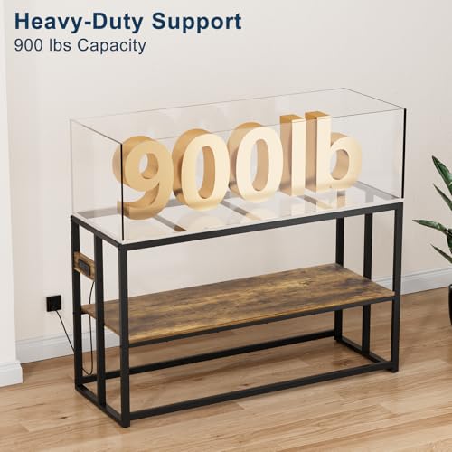 Urban Deco 55-75 Gallon Fish Tank Stand with Power Outlets, 900LBS Capacity Aquarium Stand, Metal Fish Tank Stand Dual-Layer Design Terrarium Stand, Rustic Brown - color: Brown, size: 75 gallon