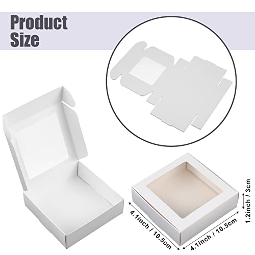 Zonon 30 Pcs Kraft Paper Boxes with Window 4.13 x 4.13 x 1.18 Inch Candy Packaging, Small Gift Boxes, Soap holder, Mini Treat Packaging for Bakery Chocolate Jewelry Display (White) - color: White