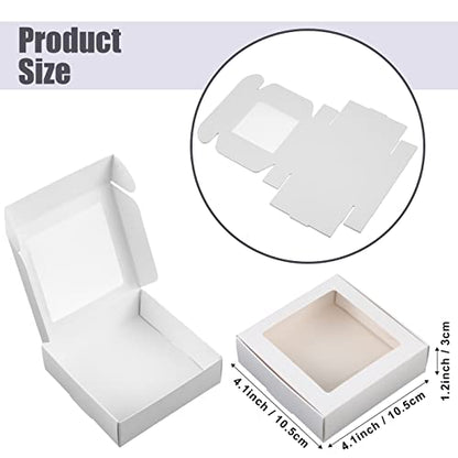 Zonon 30 Pcs Kraft Paper Boxes with Window 4.13 x 4.13 x 1.18 Inch Candy Packaging, Small Gift Boxes, Soap holder, Mini Treat Packaging for Bakery Chocolate Jewelry Display (White) - color: White
