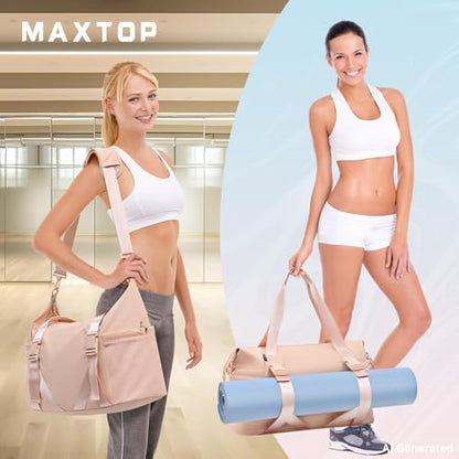 MAXTOP Women's Gym Yoga Duffle Bag with Shoe Pouch,Multi-Purpose Overnight Travel Bag for Gym,Work, Dance, Sports - color: Pink