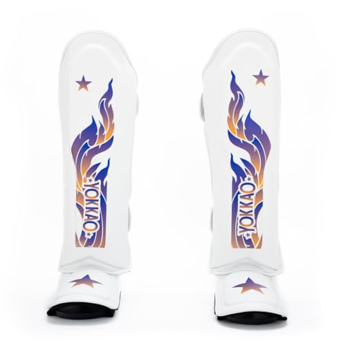 YOKKAO Microfiber Shin Guards - A-Grade Thai Microfiber | Multi-Layer Foam | Single-Shell Wrap | Produced at YOKKAO Factory, Thailand | S-L - color: White Flame, size: Large